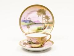 オールドノリタケ 金盛上ヤシの木湖畔 トリオ カップ ソーサー プレート オールドノリタケ 金盛上ヤシの木湖畔 トリオ カップ ソーサー