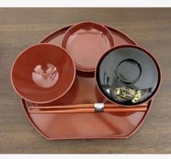 【お食い初め用　漆器セット】　　　　鯛の模様【used品】　赤&黒&朱色