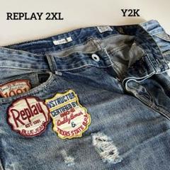 【希少】REPLAY リプレイ ダメージ デニムパンツ ワッペン 2XL Y2K