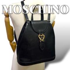 MOSCHINO レザー ブラック ハートロゴ レディース リュック 8622
