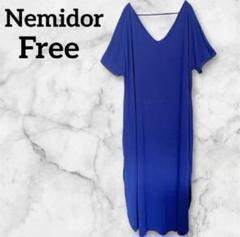 Nemidor 【US24】ブルー Vネック 半袖 ワンピース カットソー