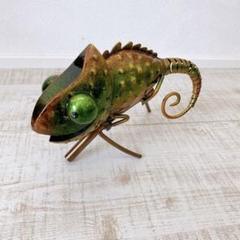 置物 トカゲ 彫刻 鉄 金属 北欧 カメレオン 工芸品 庭 園芸