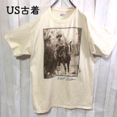 US古着Tシャツヘインズ プリント　人物　カウボーイ　写真　馬　動物　アニマル