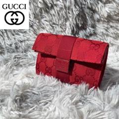 [大人気]　グッチ　GUCCI GGキャンバス 赤 ポーチ　総柄　美品