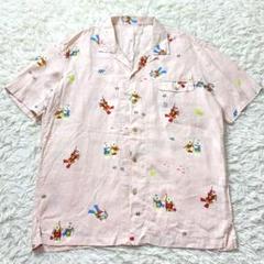 美品 パパスアイランド アロハシャツ リネン100 総柄 オープン