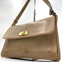 【良品】マルニ ショルダーバッグ ターンロック ゴールド金具 レザー キャメル