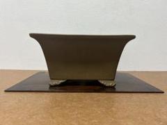 盆栽鉢　常滑焼　落款　板山　小判縁付き足付きウ泥　20号 盆栽鉢常滑焼落款板山小判縁付き足付きウ泥20号