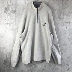 Y2874古着　トレーナー　スウェット　ハーフジップ　ワンポイント　グレー