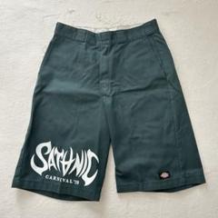 ディッキーズハーフパンツ 32 グリーン　フェス　サタニックカーニバルロゴ入り