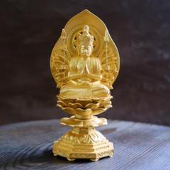 牧田秀雲 千手観音菩薩 高岡銅器 仏像 純金メッキ 木箱 金属工芸
