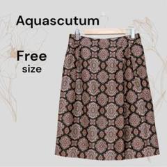Aquascutum 美品 パターンプリント シルク100％ ひざ丈スカート