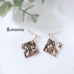 88 スクエアプレートたたき　ハンドメイド　ピアス　イヤリング　ゴールド