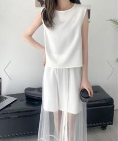 新品！ベスト&シアーメッシュスカパンセットアップ！サマーホワイト