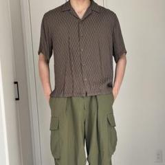 ブラウン ダイヤモンドパターン 半袖シャツ