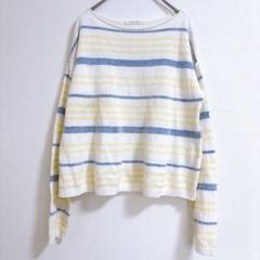 マカフィー【S】ボーダーコットンニット　長袖　白青黄色　プルオーバー　クロップド