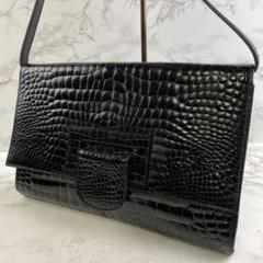 HARDY AMIES シャイニー加工 ワニ革クロコダイルレザーショルダーバッグ HARDY AMIES シャイニー加工 ワニ革クロコダイルレザー