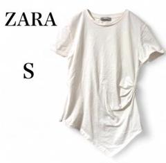 【ザラ】 Tシャツ アシンメトリー トップス カットソー 半袖 ホワイト