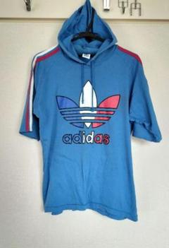 90s レトロ　古着　アディダス　adidas　パーカー付きTシャツ　デサント製
