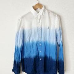 美品　ラルフローレン グラデーション 麻 リネン 長袖BDシャツ 刺繍ロゴ 美品 ラルフローレン グラデーション 麻 リネン 長袖BDシャツ