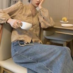 茶色 新品 ベージュ Vネック L 長袖 韓国 大人カジュアル