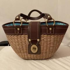 COACH   カゴバック　ブラウン 美品】 COACH かごバッグ ストローバッグ ラージトート レザー
