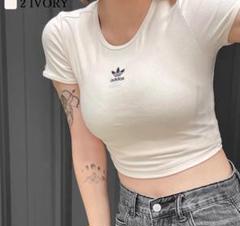 adidas originals クロップドショート丈 リブ Tシャツ Mサイズ