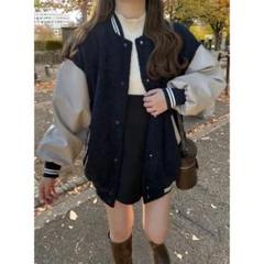 ブークレ×レザーコンビブルゾン　tu943 グレイル　ベージュ　ボア　ネイビー