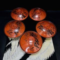 [美品] 輪島塗　2種×5客　大正小菊　蝶々　蒔絵　金彩　菓子椀　木箱付　漆器 輪島塗】『 春秋蒔絵黄金之花菓子椀4客箱付14119 』 漆芸能登