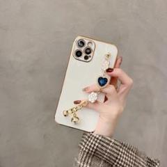 お花形のチェーンiphone11ケース 白 スマホケース