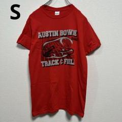 【ギルダン】デザインプリント半袖Tシャツ　S　赤　レッド　古着　海外輸入