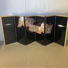 花園屏風　木製　黒塗り　手作り　秀叡作 花園屏風 木製 黒塗り 手作り 秀叡作
