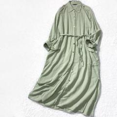 【美品】ザラ リネン ベルテッド シャツワンピース マキシ丈 羽織り
