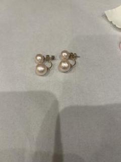 ピンクダブルパールスタッドピアス