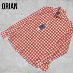 orian 新品未使用　イタリア製　赤　ギンガムチェック　ブロックチェック　L