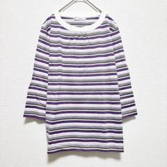 マグレガー【F】ボーダーカットソー 日本製 紫 長袖 総柄 Uネック