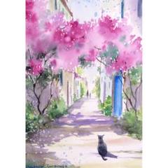 Cherryさま専用12月（原画）夕日色の街【A5サイズ／水彩画】絵画 cherryさま専用（原画）青い雪が降る夜【A5サイズ／水彩画】絵画