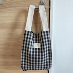レジ袋型エコバッグ　大　ネイビー　ギンガムチェック