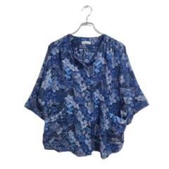 シャツ ブラウス 薄手 L 青系 花柄 ゆったり 開襟 爽やか おしゃれ 春夏