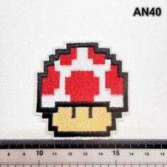 AN40　大きいスーパーキノコ　マリオ　アイロン接着　刺繍ワッペン　パッチ