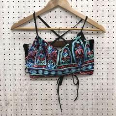 ボヘミアン フェス 古着 エキゾチック ボタニカル刺繍 ブラレット ビスチェ