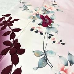 付け下げ 紋無 正絹 暈し染め 藍色 キリッとした花 広衿 袷 着物