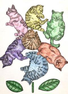 ネコネルハナ【額なし】直筆 手書き 一点物のサムネイル