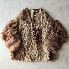 美品　ラインヴァンド　パッチワークフリンジカーディガン　F アイボリー 美品 ラインヴァンド パッチワークフリンジカーディガン F