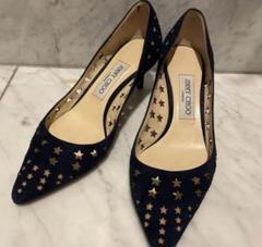JIMMY CHOO ネイビー 星型パンチング　ハイヒール　37サイズ