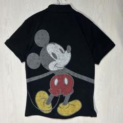 Disney ディズニー ミッキー 半袖 ポロシャツ ビッグプリント 黒 LL