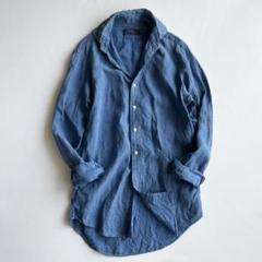 美品✨ラルフローレン ローレンジーンズ 長袖 フリル シャツ コットン 総柄 美品✨ポロラルフローレン リネンシャツ 麻 デニム風 ブルー 総