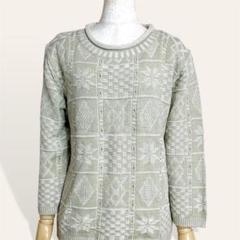 ❤️美品 ペルータ ライトグリーン パッチワーク風 総柄 ニット トップス M
