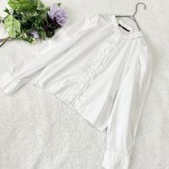 【ZARA】フリルブラウス　パフスリーブ　長袖　ホワイト白　L