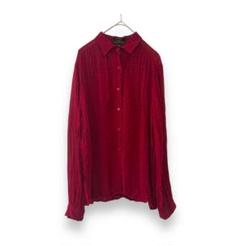 madam Romana 長袖シャツ　L 総柄　レトロ　透け感　レッド　古着
