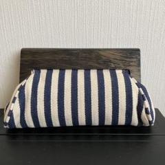 51 allureville クラッチバッグ ネイビーとアイボリー ストライプ